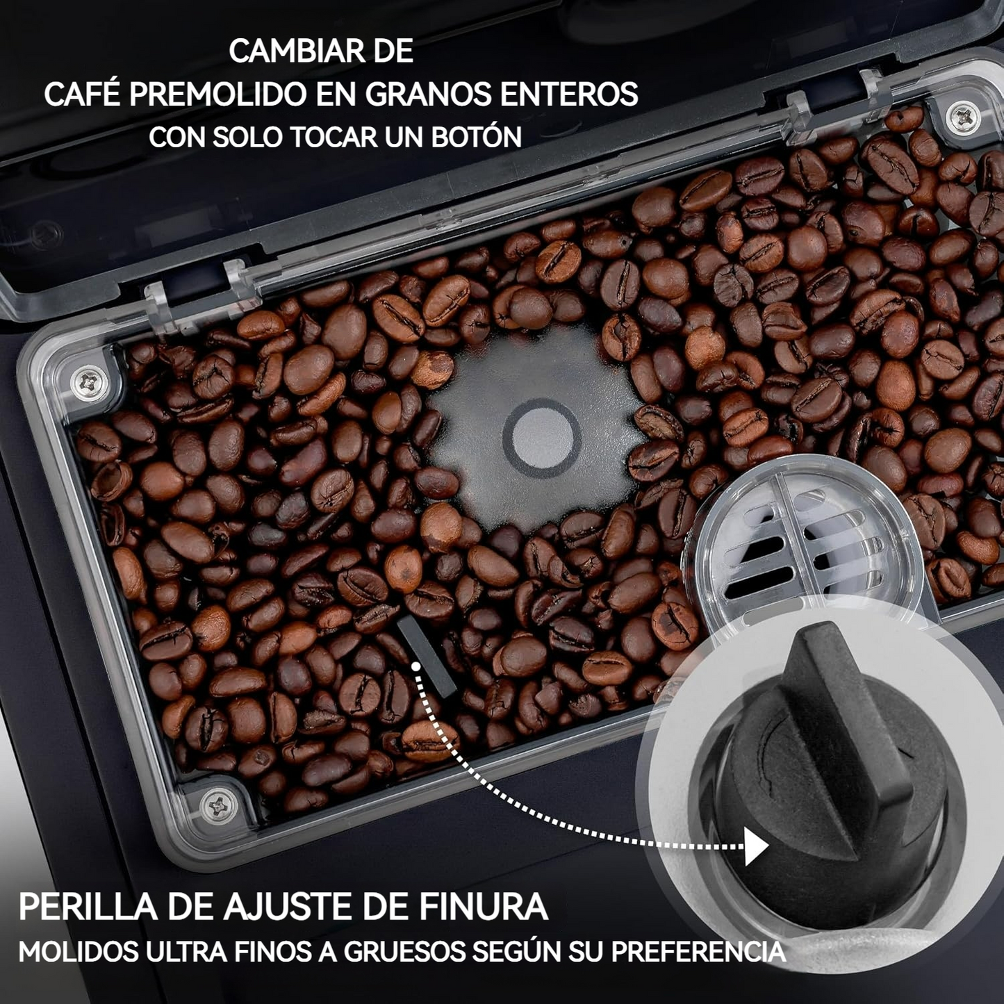 Cafetera automática con pantalla táctil, molinillo y espumador de leche