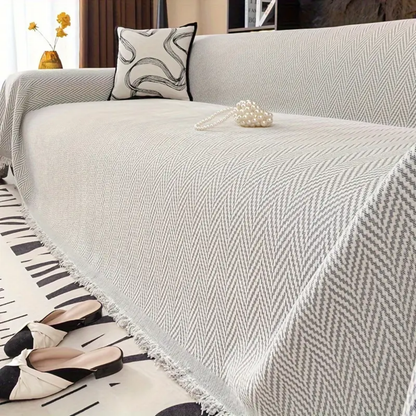 SofáLuxe™ – Cobertor de Jacquard Chenille con Borlas