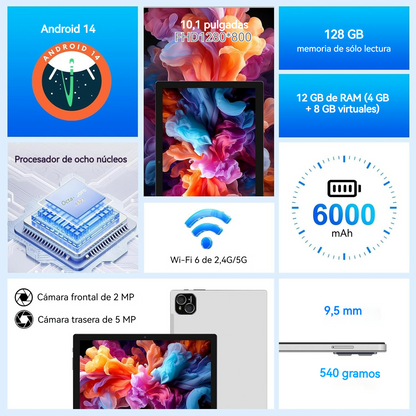 Tablet Android 14 de 10.1" – Octa-Core + Kit Completo