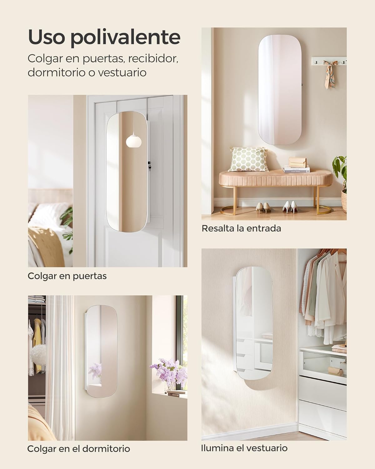 Espejo Joyero de Pared con Luces LED