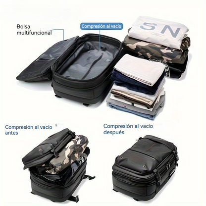 Mochila Expansible con Compresión al Vacío y Seguridad Antirrobo