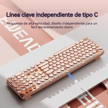 Teclado Mecánico Estilo Máquina de Escribir Retroiluminado con Panel Metálico