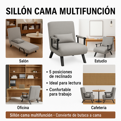Sofá Cama Convertible con Respaldo Ajustable y Diseño Plegable