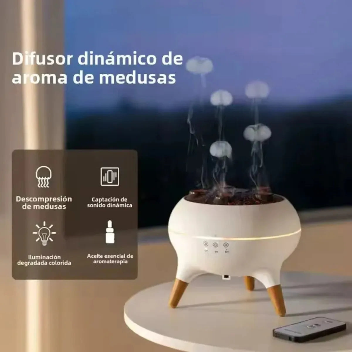 Humidificador LED con Aromaterapia y Movimiento Hipnótico