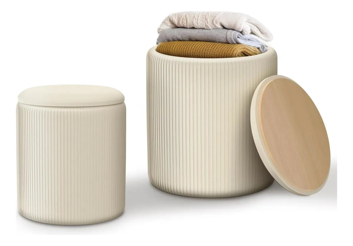 Set de Otomanas Redondas con Almacenaje y Tapa Multifunción