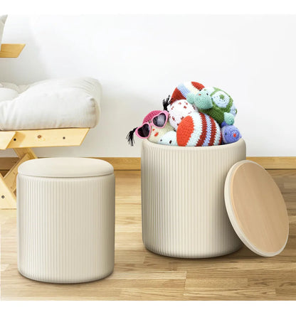 Set de Otomanas Redondas con Almacenaje y Tapa Multifunción