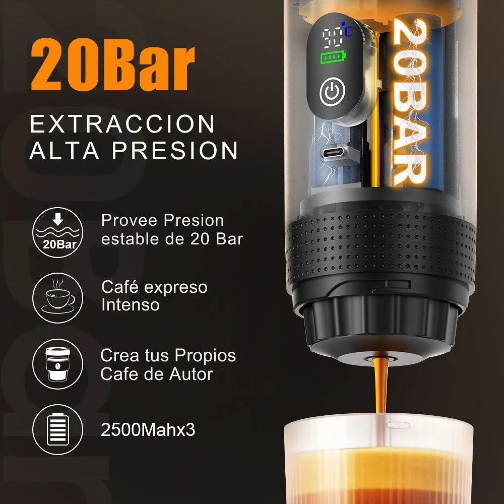 Cafetera Portátil 3 en 1 con Display y 20 bar