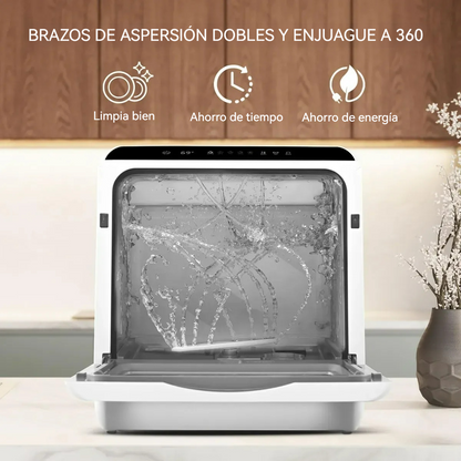 Lavavajillas portátil de 6 programas con tanque de agua integrado y secado automátic