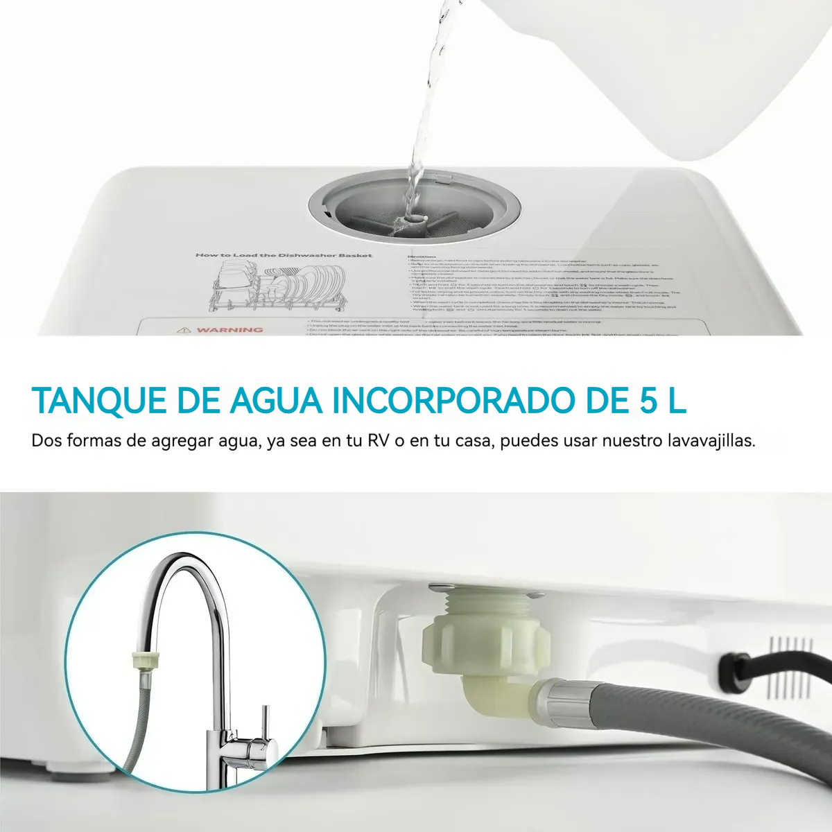 Lavavajillas portátil de 6 programas con tanque de agua integrado y secado automátic