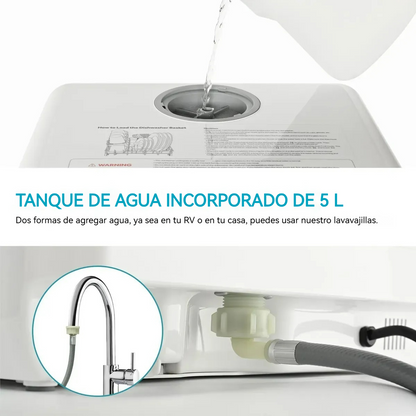 Lavavajillas portátil de 6 programas con tanque de agua integrado y secado automátic