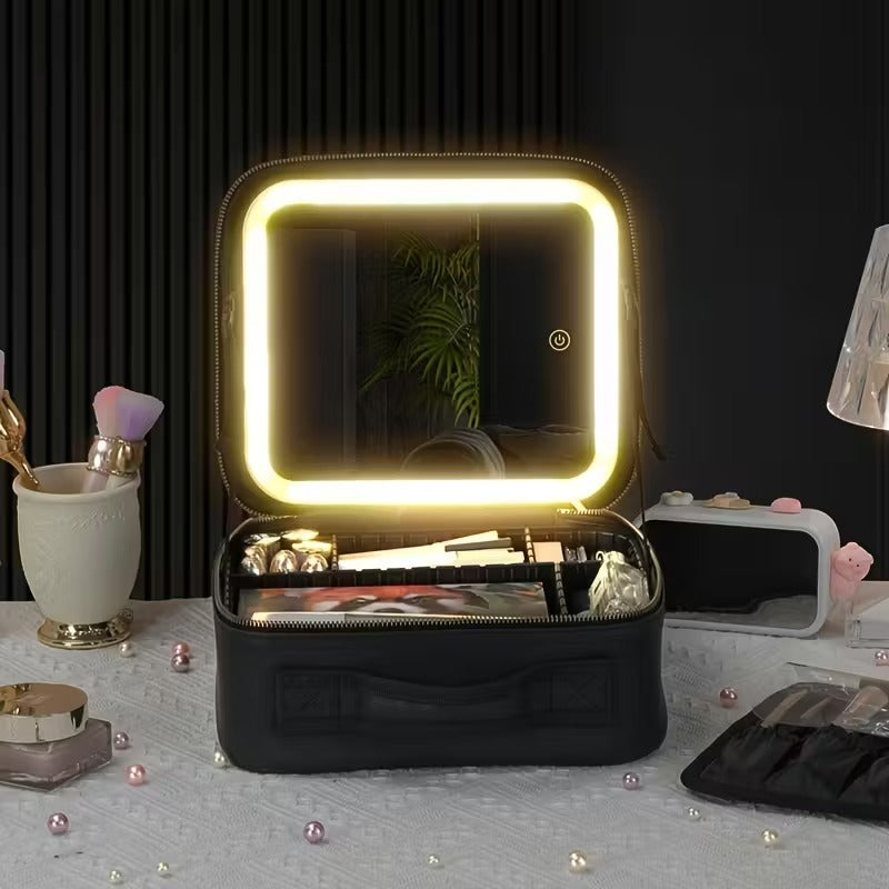 Organizador de Maquillaje Compacto con Espejo LED