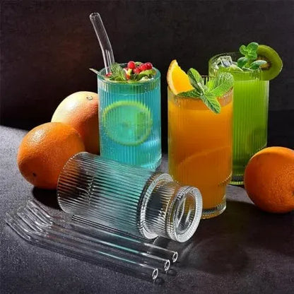 Set de 4 Vasos de Vidrio Acanalado para Bebidas Frías y Calientes