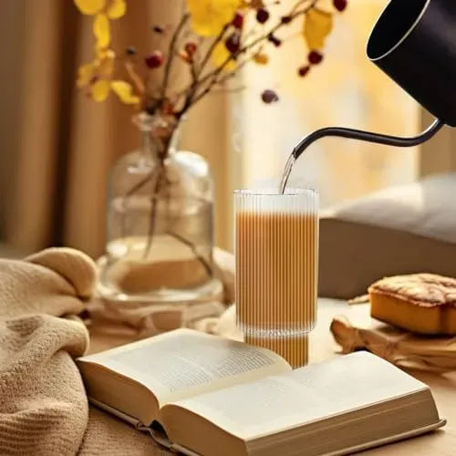 Set de 4 Vasos de Vidrio Acanalado para Bebidas Frías y Calientes