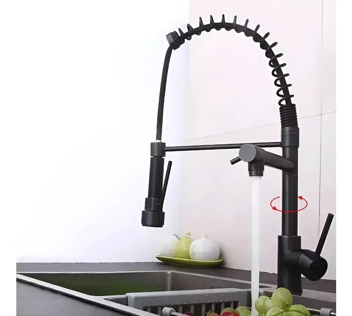 Grifo de Cocina Monomando Negro Mate con Pico Extensible y Giro 360°